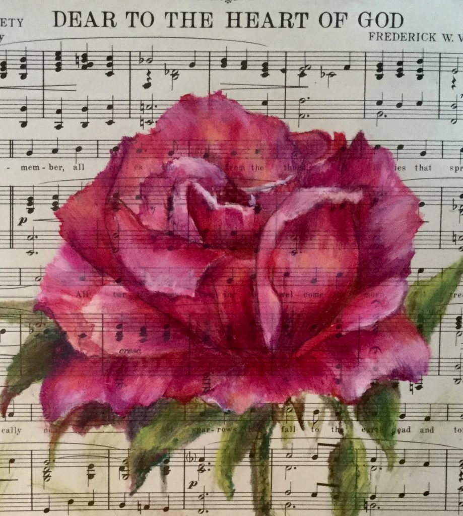 Sheet music with rose illustration